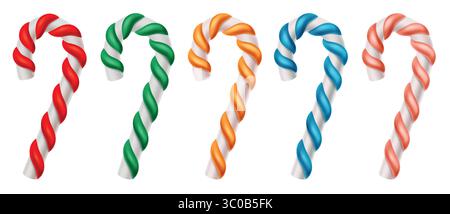 Elegantes Candy Cane Clipart-Set. Elegante Weihnachts-Clipart-Ornamente isolieren in weißem Hintergrund Vektor-Illustration. Buntes Candy Stock Clipart Set. Stock Vektor