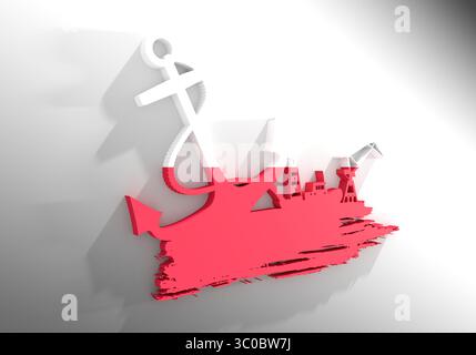 Illustration des kommerziellen Seehafens. 3D-Rendering Stockfoto