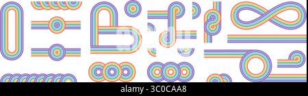 Farbenfrohes Set, schlichter Regenbogenbogen und Formen. Geometrisches japanisches Zen-Muster minimale Elemente Stock Vektor