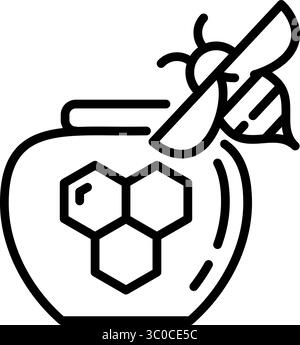 Honigglas und Bienenlinie Symbol Vektor mit editierbarer Kontur Stock Vektor