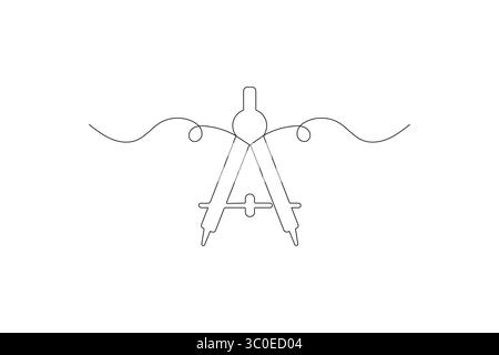 Mathematischer Kompass durchgehende einzeilige Zeichnung minimalistischer Konturvektorillustration Stock Vektor
