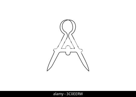 Mathematischer Kompass durchgehende einzeilige Zeichnung minimalistischer Konturvektorillustration Stock Vektor