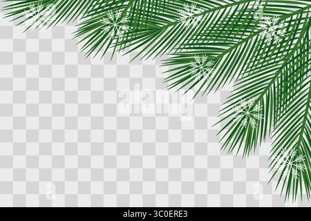 Minimalistischer Eckrahmen Border Winer Holidays Copyspace Template für Weihnachtsbaumzweige und Schneeflocken. Isolierte Vektor-Illustration Weihnachtszeit Grußkarten Poster, Banner, Flugblätter, Banner, Tag Stock Vektor