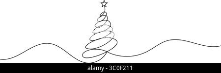 Eine Linienzeichnung eines Weihnachtsbaums mit einem Stern, minimalistischer abstrakter Stil auf weißem Hintergrund Stock Vektor