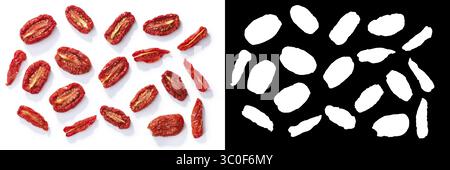 Getrockneten oder getrockneten und Roma San Marzano Tomaten halbiert, Ansicht von oben Stockfoto