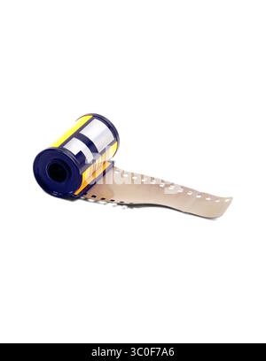 35-mm-Rollfilm Kanister auf weißem Hintergrund Stockfoto
