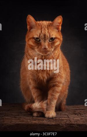 Orangefarbene Katze mit dramatischer Studiobeleuchtung Stockfoto