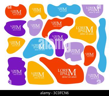 Flüssige verformte Elemente. Set aus unregelmäßigen, mehrfarbigen geometrischen Elementen. Handgezeichnet. Nicht AI, Vektorillustration Stock Vektor