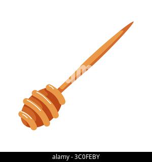 Hölzerner Honiglöffel flacher Stil isoliert auf weißem Hintergrund. Ideal für Lebensmittelverpackungen, natürliche Süßstoffe, Produktdesign und gesunde Bio-Produkte Stock Vektor