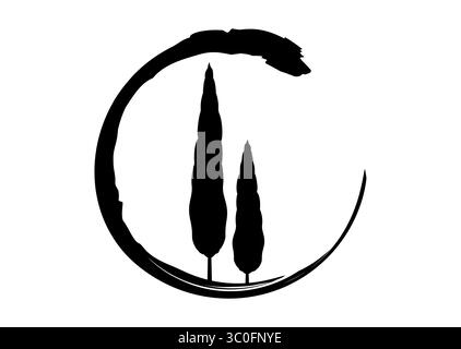Zypressensymbol. Einfache Illustration des Zypressen-Vektorsymbols für Web. Italienische Silhouette Zypressen die typische toskanische Landschaft. Logo des Ecology Circle Stock Vektor
