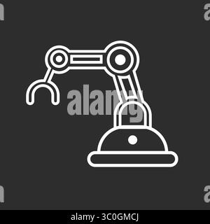 Roboterarm-Symbol in Schwarz-weiß-Hintergrund – Symbol für KI-Automatisierung und Industrieroboter, abstrakter Vektor Stock Vektor