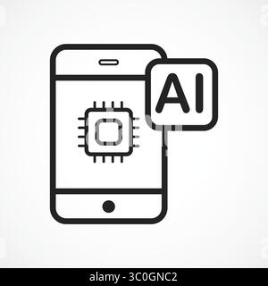 Intelligentes Gerät mit KI-Symbol mit weißem Hintergrund – Symbol für mobile Intelligenz und Konnektivität, Vektorillustration, Symbol, abstraktes Symbol Stock Vektor