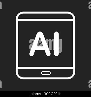 KI-Tablet-SYMBOL in Schwarz-weiß-Hintergrund – Ein intelligentes digitales Gerät mit KI-Integration, Vektorzeichen, Symbol, Logo-Illustration. Vektorgrafiken Stock Vektor