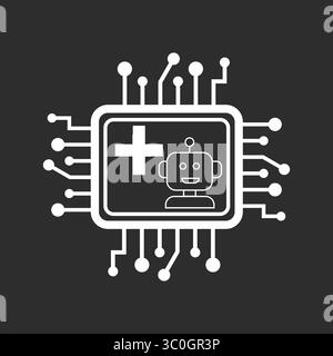 KI Healthcare Symbol in schwarz-weißem Hintergrund – Smart Medical Intelligence Technology Symbol, abstraktes Vektorzeichen. Symbol, Logo-Illustration Vektor Stock Vektor