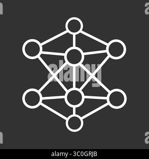 KI-Netzwerkstruktur-Symbol in Schwarz-weiß-Hintergrund, Symbol für intelligentes neuronales Gitter für künstliche Intelligenz und Datenkonnektivität, Vektorzeichen Stock Vektor