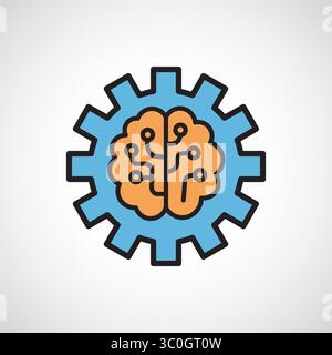 Gehirn mit Zahnradsymbol – kognitiver KI-Denkmechanismus, Vektorzeichen, Symbol, Logo-Illustration. Vektorgrafiken für Präsentation und Sonstiges Stock Vektor