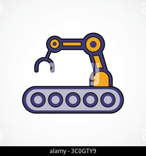 Förderband mit Roboterarm – AI Industrial Automation System, Vektorschild, Symbol, Logo-Illustration. Vektorgrafiken für Präsentation und Sonstiges Stock Vektor