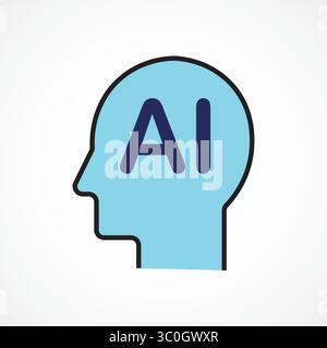 Kopf-KI-Symbol, Künstliche Intelligenz Symbol für digitale Gehirn- und Maschinenkognition, Vektorzeichen. Symbol, Logo-Abbildung. Vektordesign Stock Vektor