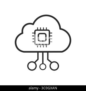 Cloud mit Mikroprozessor-Umrisssymbol mit weißem Hintergrund – KI Cloud-basierte Computing-Architektur, Vektorillustrator, isoliertes Symbol, Schild. Symbol Stock Vektor
