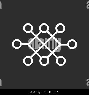 Symbol für maschinelles Lernen durchgehende Kontur in Schwarz-weiß-Hintergrund – Konzept für AI-Datenverarbeitung und prädiktive Analyse, Symbol für neuronales Netzwerk für KI Stock Vektor