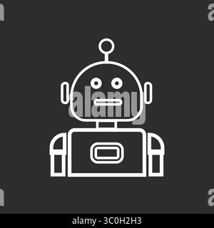Roboter-Liniensymbol in Schwarz-weiß-Hintergrund – futuristisches Roboter-Symbol für künstliche Intelligenz, Roboter-Vektor-Illustration, Roboter-Chatbot-Symbole Volumenkörper Stock Vektor