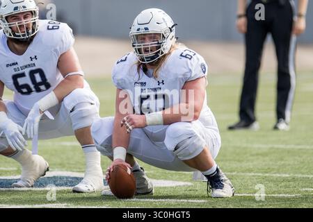 24. November 2018: Old Dominion Monarchs Offensive Lineman Nick Clarke (63) während des 2. Viertels eines NCAA-Fußballspiels zwischen den Old Dominion Monarchs und den Rice Owls im Rice Stadium in Houston, Texas. Rice gewann das Spiel 27 zu 13...Trask Smith/CSM(Credit Image: &Copy; Trask Smith/CSM via ZUMA Wire) Stockfoto
