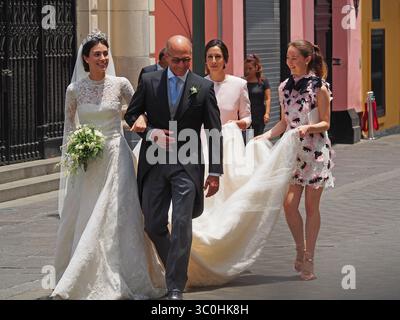 16. März 2018: Kirche San Pedro, Lima, Peru: Alessandra de Osma, ihr Vater Felipe de Osma und Prinzessin Alexandra von Hannover kommen zur königlichen Hochzeit mit Christian von Hannover. (Bild: © Carlos Garcia Granthon/ZUMA Wire) Stockfoto