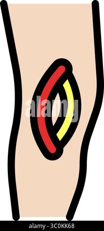 Symbol für Knie-kinesio-Streifen. Elastisches therapeutisches Band. Muskelschwellung und Schmerzreduktion. Gelenk- und Bänderunterstützung. Isoliertes Symbol Stock Vektor