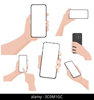 Handsatz, der Mobiltelefone mit leerem Bildschirm hält. Vektorabbildung. Stock Vektor
