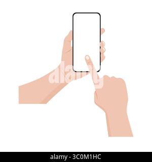 Smartphone in Handhaltung mit leerem Bildschirm auf weißem Hintergrund. Vektorabbildung. Stock Vektor