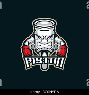 Piston Mascot Logo Design Vektor mit modernem Illustrationskonzept Stil für Abzeichen, Emblem und T-Shirt Druck. Abbildung: Angry Piston. Stock Vektor