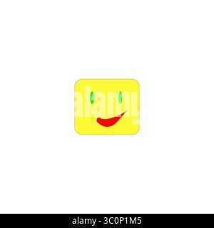 Gelbes Happy Face. Lächelndes Emoji-Symbol. Grüne Augenpunkte. Vektor-Emotionssymbol. Stock Vektor