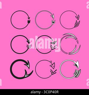 Pfeilsymbole neu laden. Kreisförmige Aktualisierungssymbole. Schwarzes Umrissdesign. Abbildung des Vektorzyklus. Stock Vektor