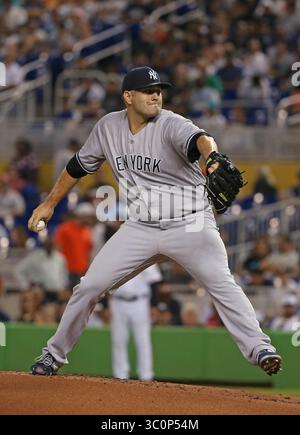 22. August 2018 – Miami, FL, USA – New York Yankees Pitcher Lance Lynn arbeitet während des ersten Inning gegen die Miami Marlins im Marlins Park in Miami am Mittwoch, den 22. August 2018. (Bild: © David Santiago/Miami Herald/TNS via ZUMA Wire) Stockfoto