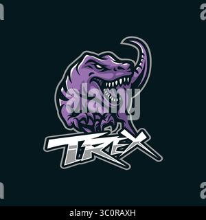 T rex Mascot Logo Design mit modernem Illustrationskonzept für Abzeichen, Emblem und T-Shirt Druck. Illustration „Angry t rex“. Stock Vektor