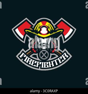 Feuerwehrmaskottchen-Logodesign mit modernem Illustrationskonzept für Abzeichen, Embleme und T-Shirts. Abbildung des Feuerwehrlogos. Stock Vektor