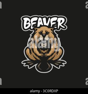 Beaver Maskottchenlogodesign mit modernem Illustrationskonzept für Abzeichen, Emblem und T-Shirt. Niedliche Biberillustration. Stock Vektor