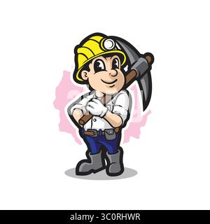 Miner Mascot-Logo mit modernem Illustrationskonzept für Abzeichen, Emblem und T-Shirt. Lustige Miner-Illustration. Stock Vektor