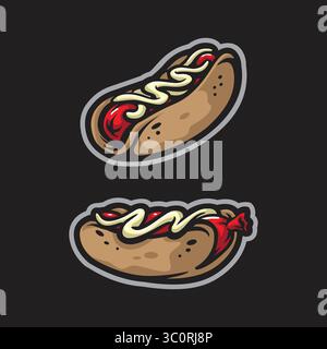 Hotdog-Maskottchen-Logo mit modernem Illustrationskonzept für Abzeichen, Emblem und T-Shirt. Hotdog-Illustration. Stock Vektor