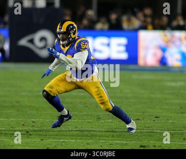 16. Dezember 2018 Los Angeles, CA...Los Angeles Rams vor Linebacker Samson Ebukam #50 während der NFL Philadelphia Eagles vs Los Angeles Rams im Los Angeles Memorial Coliseum in Los Angeles, CA am 16. Dezember 2018. Jevone Moore(Credit Image: &Copy; Jevone Moore/CSM via ZUMA Wire) Stockfoto