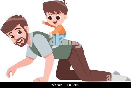 Happy Father spielt mit Son – Cartoon Family Fun Time Illustration Stock Vektor