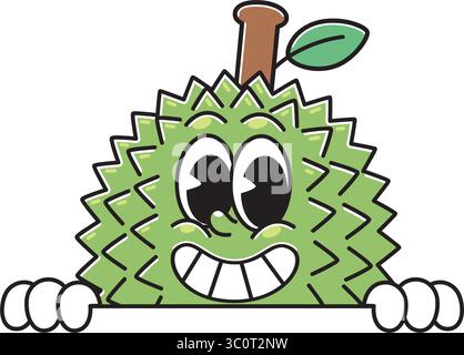 Guckende Cartoon Durian Figur mit Big Smile Stock Vektor