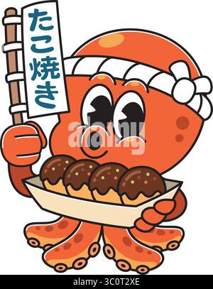 Takoyaki Oktopus Maskottchen mit Schild Stock Vektor
