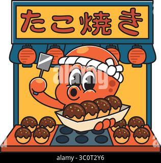 Oktopuskoch am Takoyaki Food Stand Stock Vektor