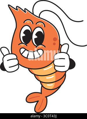 Niedliches Cartoon Shrimp Maskottchen mit doppelten Daumen oben – Vektor-Illustration Stock Vektor