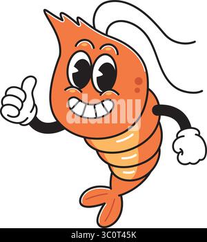 Lächelnde Cartoon Shrimp Maskottchen Giving Thumbs Up – Vektor-Illustration Stock Vektor