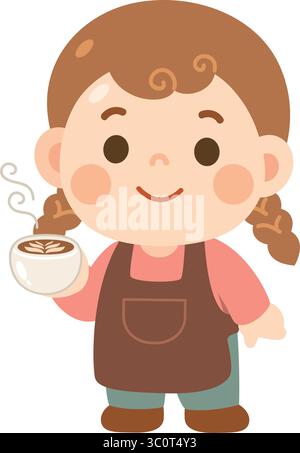 Süßes Cartoon Girl Barista hält eine Tasse Kaffee Stock Vektor