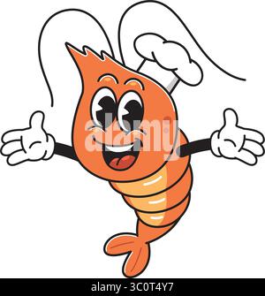 Happy Cartoon Shrimp Chef Maskottchen mit offenen Armen – Vektor-Illustration Stock Vektor