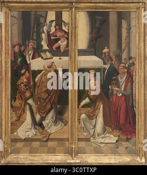 Meester van de Antwerpse Kruisiging - Pinksteren, Christus in de Hof van Olijven, de MIS van de H. Gregorius (keerzijde), um 1515, Stockfoto