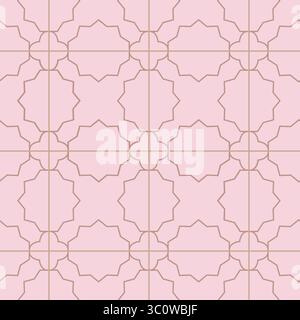 Linie elegante einfache Eiche hinterlässt nahtloses Muster. Minimalistisches grundlegendes Mosaik, Fliesendesign Vektor Hintergrund. Stock Vektor